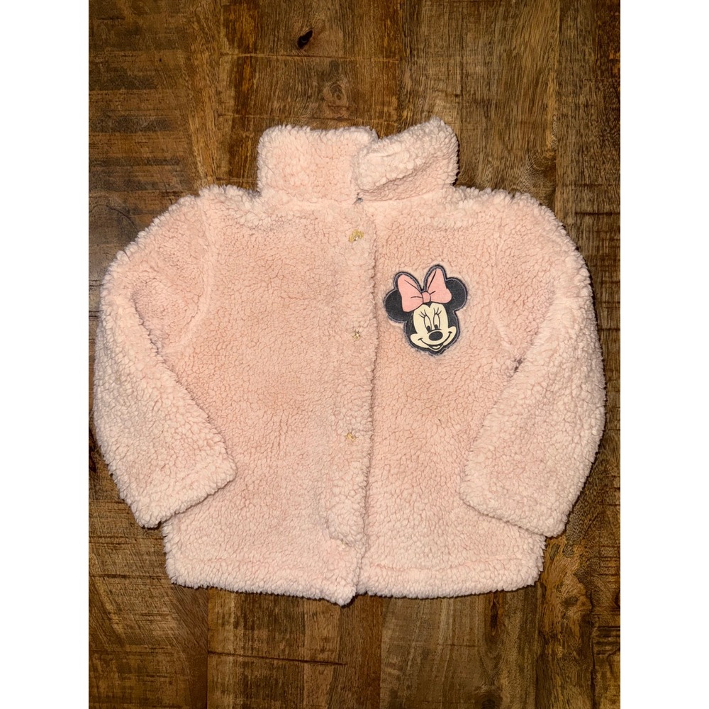 Disney Minnie Mouse Pink Sherpa Fleece Jacket Baby Girls 3-6 Months Snap Front